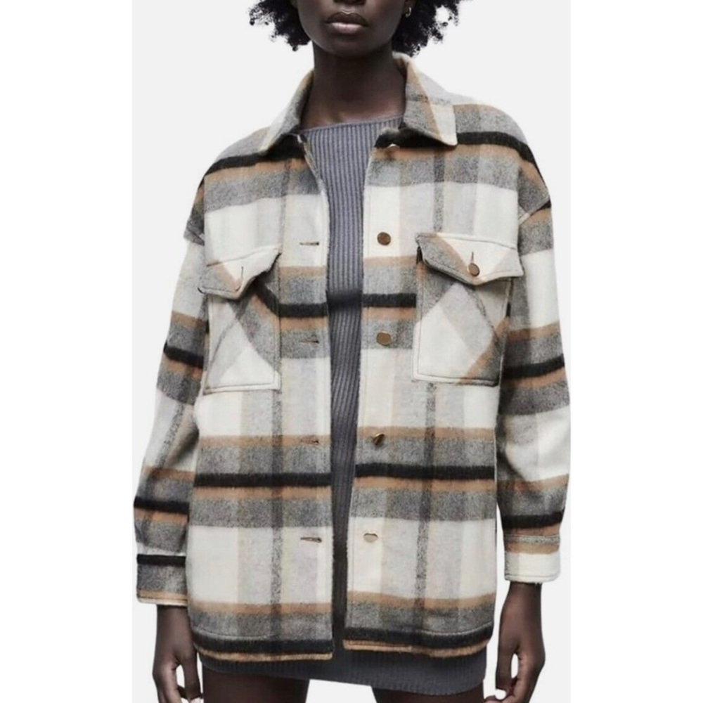 ZARA Long Plaid Overshirt, Flannel Shirt, 1970s wear, retro look, women’s small